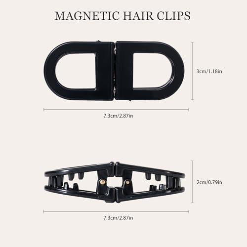 Sunolga Magnetic No-Slip Hair Clips 2PCS Black & Black Leopard - Strong Hold, Decorative Hair Accessories