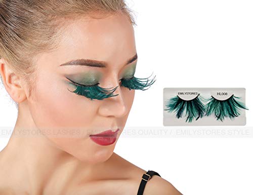 Green Faux-Feather Dramatic Eyelashes for Halloween & Cosplay