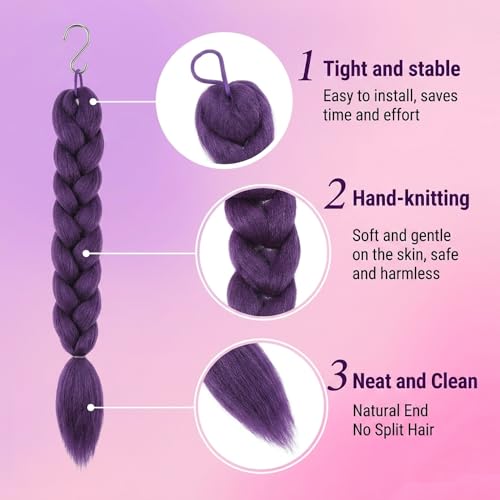 Purple Braids Ponytail Hair 24in Pre-Braided Synthetic