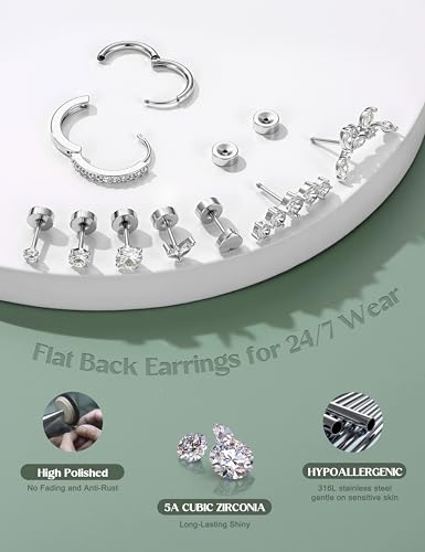 Hypoallergenic Flat Back Earrings - Surgical Steel for Sensitive Ears