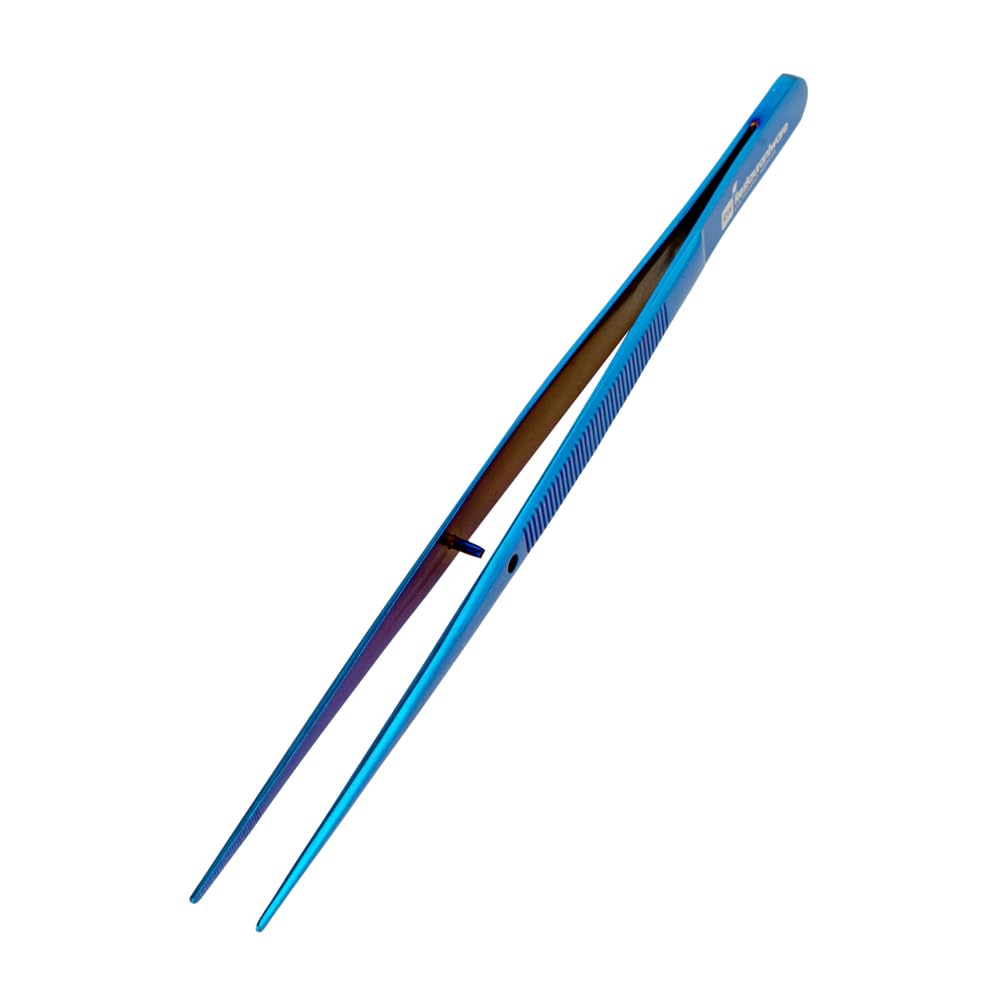 Restaurantware Perfect Point 6.3 Inch Food Tweezers 1 Straight Kitchen Tweezers - Fine Point Serrated Tips For Precision Blue Stainless Steel Cooking Tweezers For Seafood Plating Or Decorating