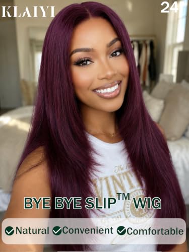 KLAIYI Bye Bye Knots Glueless Black Cherry Layered Straight 18 Inch Lace Front Wig