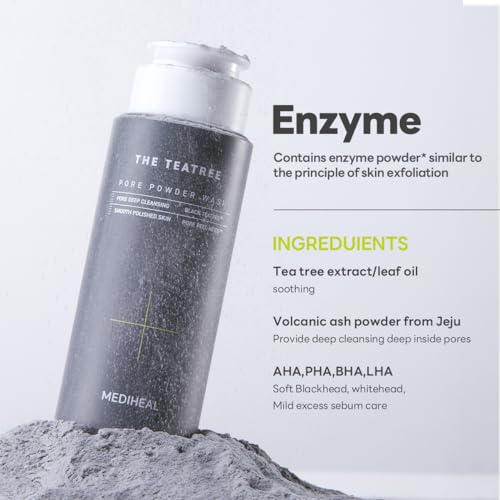 Mediheal Teatree Pore Powder Wash (1.76 oz) - Mild Pore Deep Cleanser with Gentle and Rich Salicylic Bubbles to Remove Blackhead