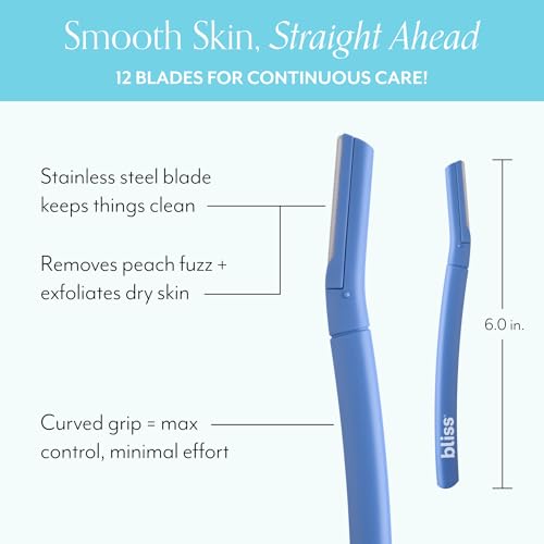 Bliss Stainless Steel Disposable Dermaplaning Tools | Facial Exfoliator and Eyebrow Razor to Dermaplane Peach Fuzz -1 Pack 12 count