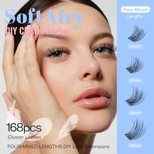 POPUP Lash Clusters Cluster Eyelash Extensions 168Pcs D Curl Natural Wispy Eyelash Clusters Mega Volume Reusable Individual Lashes Super Thin Band and Soft (703, 10-16MIX)