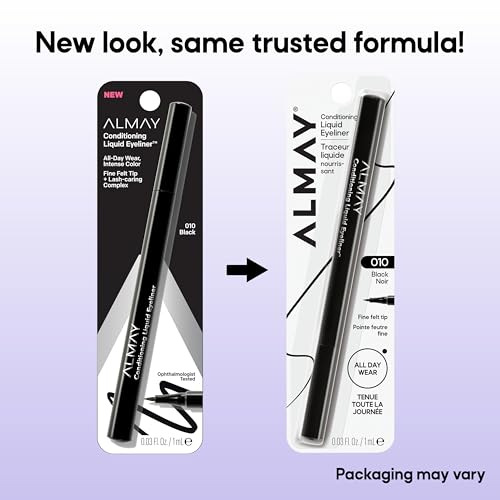 Almay Conditioning Liquid Eyeliner, Longwearing, Waterproof, Hydrating (Packaging May Vary), 10 Black, 0.03 fl oz