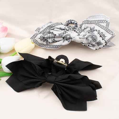 Bow Claw Clips Bow Hair Clips Black White 2PCS Big Hair Bows for Women Butterfly Styling Large Hair Clips for Thick Hair for Girls Hair Accessories for Teen