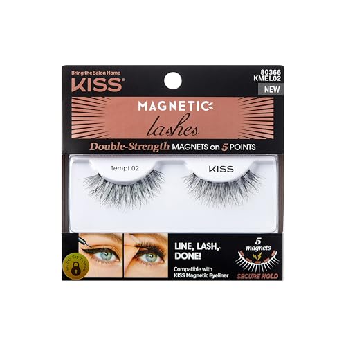 KISS Magnetic False Eyelashes Tempt - Reusable Magnetic Lashes with 5 Magnets, Wind Resistant, Lasts Up To 16 Hours