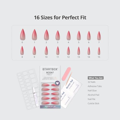 BTArtbox Blush Tipsy Press On Nails - Medium Stiletto Ombre Pink, 32Ct