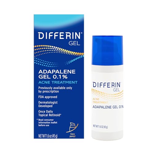 Differin Acne Treatment Gel, 90 Day Supply, Retinoid Treatment for Face with 0.1% Adapalene, Gentle Skin Care for Acne Prone Sensitive Skin, 45g Pump