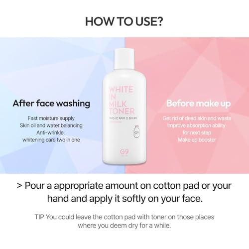 G9SKIN White in Milk Toner - Hydrating & Brightening Facial Toner with Milk Protein and Niacinamide for Soft and Radiant Skin, 300ml / 10.14 Fl.Oz