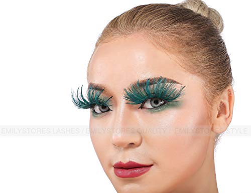 Green Faux-Feather Dramatic Eyelashes for Halloween & Cosplay