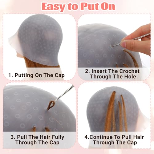 Silicone Hair Highlighting Cap Kit with Hook Needle & Dual Combs