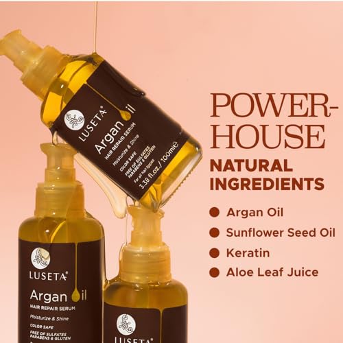 LUSETA Pure Argan Oil Hair Serum for Frizz Control - 3.38 Fl Oz