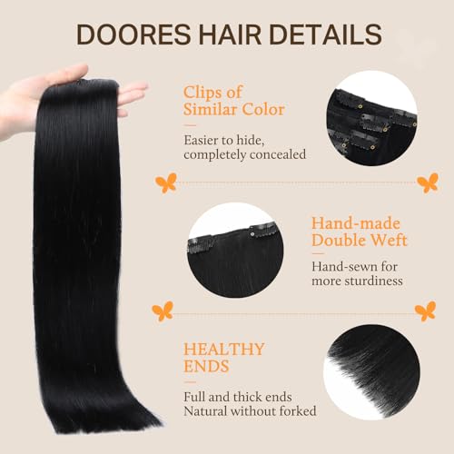 DOORES Clip in Hair Extensions 20" Jet Black 7pcs 120g