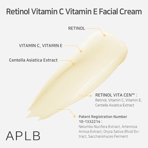 APLB Retinol Vitamin C Vitamin E Facial Cream | RETINOL VITA CEN¢â 21.6% 1.86 FL.OZ/Korean Skincare, Deep hydration, Retinol, Revitalize for gentle and improve skin texture
