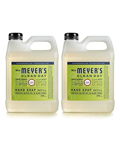 MRS. MEYER'S CLEAN DAY Hand Soap Refill, Made with Essential Oils, Biodegradable Formula, Lemon Verbena, 33 Fl. Oz - Pack Of 2