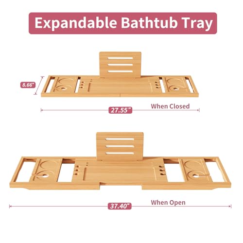 Bamboo Bathtub Caddy Tray – Expandable, Waterproof Bath Organizer