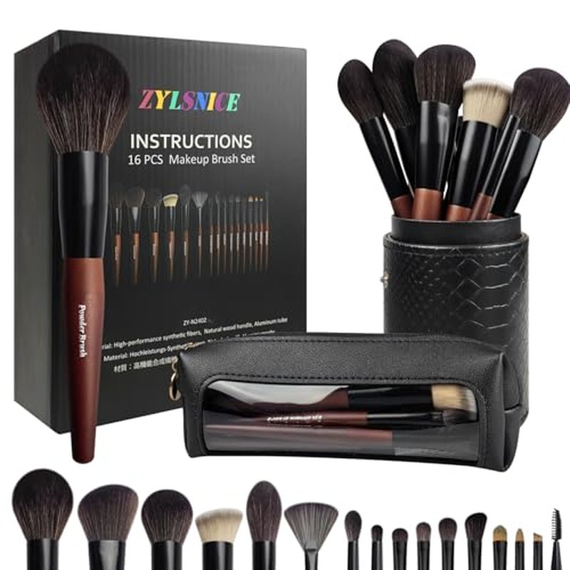 16-Piece Professional Makeup Brush Set with Travel Case