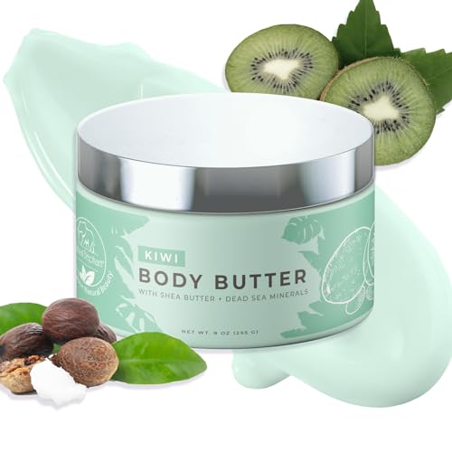 Natural Elephant Body Butter with Shea Butter, Dead Sea Minerals & Vitamin E - Luxurious Moisturizer, Hydrating Cream, Cruelty-Free, Paraben-Free, 9 oz (Kiwi)