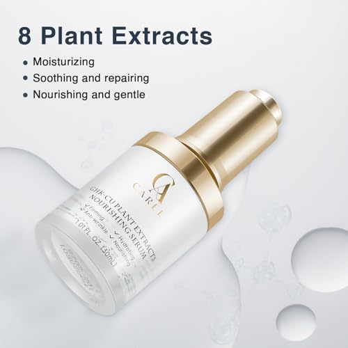 GHK-CU Peptides Nourishing Serum, Copper Tripeptide-1 for Firm, Wrinkle, Plant Extracts, Aloe, Agave for Skin Renewal and Moisture, All Skin Types, 1.01 fl oz