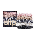 slip Midi Scrunchie Original Mix | Set of 5 Pure Silk Scrunchies in Pink, Caramel, Navy Stripe, White, & Black | 100% Mulberry Silk, Anti-Crease, Gentle on Hair, Reduces Breakage | Stylish & Durable