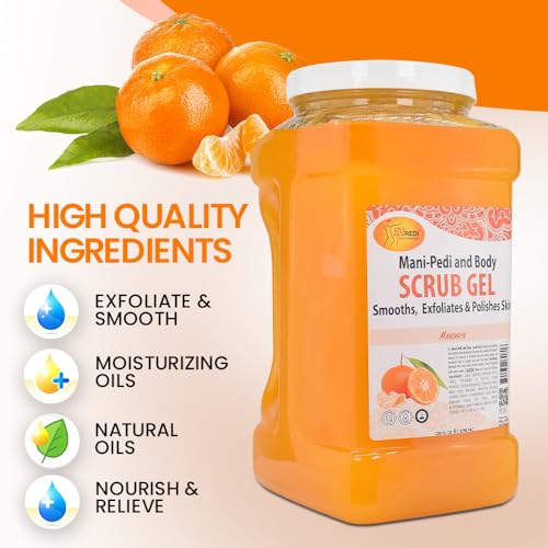 Spa Redi Pedi Scrub Gel - Mandarin, Exfoliating, Hydrating & Nourishing, Infused with Hyaluronic Acid, Amino Acids, Panthenol and Comfrey Extract for Glowy Smooth Skin ? 128oz (Gallon)