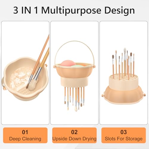 Silicone Makeup Brush Cleaner Mat – 3-in-1 Cleaning & Drying Bowl