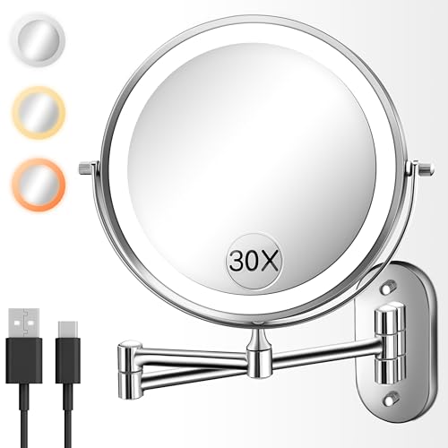 8" Double Sided Magnifying Makeup Mirror with LED Light 30X/1X
