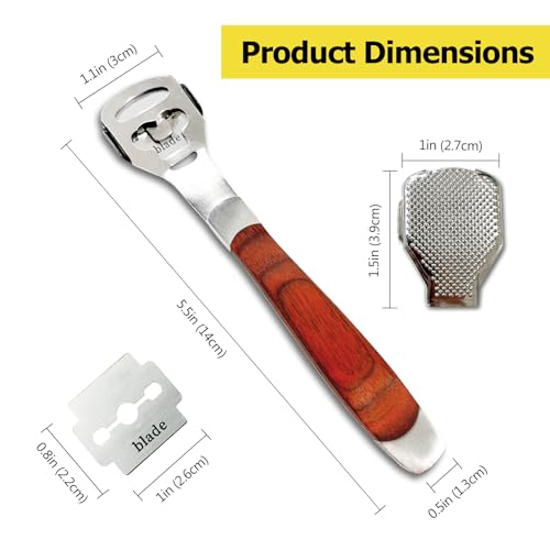 Foot Callus Remover Shaver with Wooden Handle & Extra Blades - Pedicure Tool