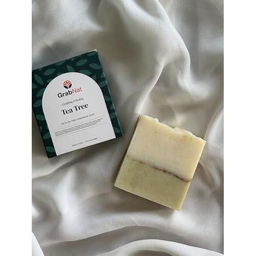GrabNat 4-Pack Tea Tree Soap | Handmade, All-Natural, Cold-Processed | Made with Tea Tree Oil | For Face & Body, All Skin Types (4 x100grams / 4 x 3.5oz)
