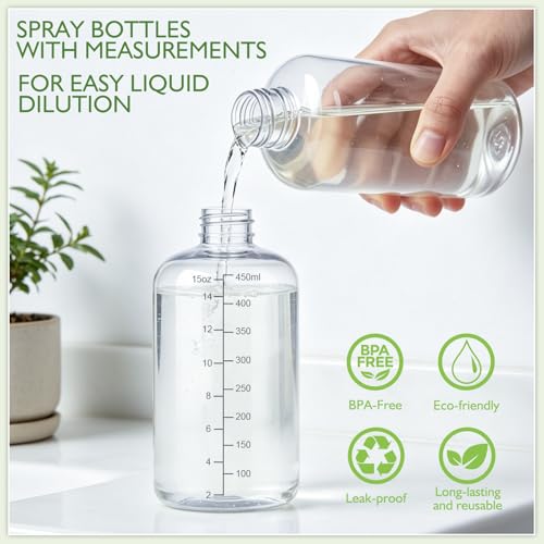 Gungtien Clear 10oz Spray Bottles 2-Pack, 360° Upside-Down Mist for Cleaning & Gardening