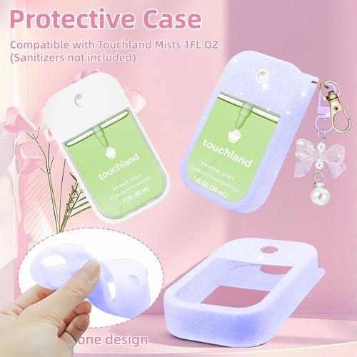 Hand Sanitizer Spray Case Compatible with Touchland Power Mist 1 oz(30 ml) - with Bow Keychain Silicone Protective Cover Accessories for Touchland (Pink/Purple/White)