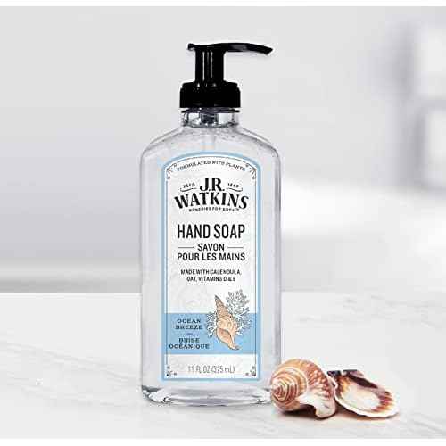 J.R. Watkins Gel Hand Soap, Scented Liquid Hand Wash for Bathroom or Kitchen, USA Made and Cruelty Free, 11 fl oz, Ocean Breeze, 6 Pack
