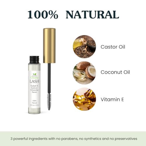 Clearly LASH, Natural Eyelash Growth Serum for Longer, Fuller Enhanced Lashes and Brows with Castor Oil + Vitamin E | Irritation Free and Paraben Free