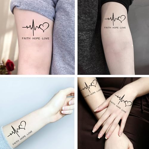 6 Sheets Waterproof Temporary Tattoos Faith Hope Love Cross