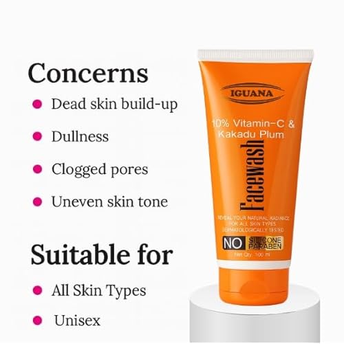 Iguana 10% Vitamin C Face Wash with Kakadu Plum | Skin Brightening Facial Cleanser for Dull & Uneven Skin Tone | Silicone-Free & Paraben-Free Gentle Formula | 100ml (3.38 fl oz)