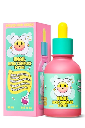 Smilebloom KKOCH Snail Mucin 85% Face Serum 1.69 fl oz 50ml | Hydrating Face Serum Packed with Vegan Collagen & Peptide | Age-Defying Korean Face Serum Snail Moisturizer for sensitive skin