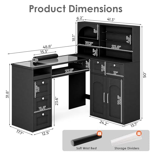 HolaiNail L-Shaped Manicure Table w/ LED Display & USB Ports