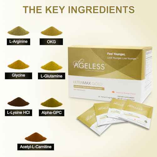 Ageless HGH Supplement for Women & Men | L-Arginine Effervescent Powder | Boost Energy, Improve Sleep & Reveal Radiant Skin Naturally | Rejuvenating Valencia Orange Flavor ? 22 Packets