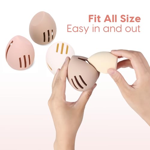 Khaki Cosmetic Travel Cases with Makeup Sponge Holder - Egg-Shaped Silicone Organizer