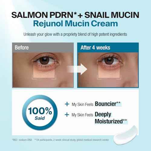 Rejunol Mucin PDRN Facial Cream 3.7 floz - 91.5% Snail Mucin Moisturizer with Hyaluronic Acid & Panthenol I Korean Skincare I Face Moisturizer for Women | Salmon DNA