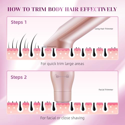 Bikini Trimmer for Women£¬3 in 1 Electric Razor with Ceramic Blades, IPX7 Waterproof, USB Rechargeable, Painless Hair Removal for Face£¬Body£¬Bikini Area, Travel Grooming Kit (Rose Gold)