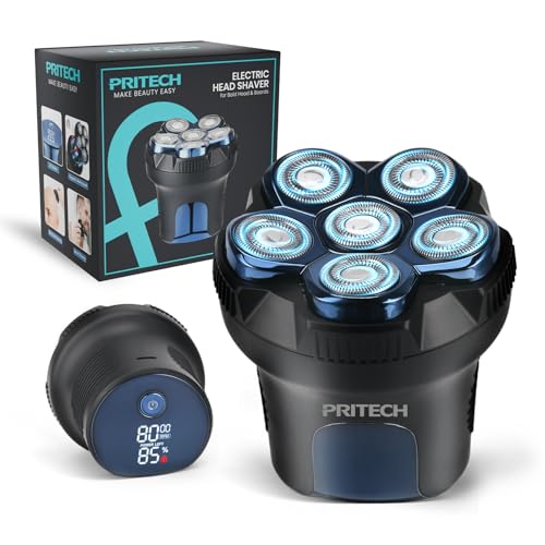 PRITECH Head Shaver for Bald Men - Effortless 6D Floating Shave,Electric Head Shavers for Men & Bald Head Shavers,Waterproof Cordless Razor for Smooth Scalp,Face & Perfect Beard,2-Speed,80Min Runtime