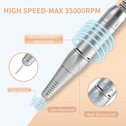 Portable Nail Drill 35000 RPM Rechargeable E-File Machine