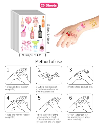 180Pc 21st Birthday Temporary Tattoos - Hypoallergenic Party Favors