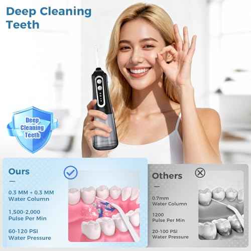 Water Dental Flosser Pick for Teeth, Cordless Oral Irrigator Cleaner 350ML IPX7 Waterproof Rechargeable, 4 Modes 4 nozzles, Portable Professional Flossing for Cleaning Gum Care Braces Home Travel