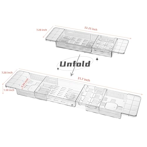 Expandable Acrylic Bath Tray with Wine & Book Holder