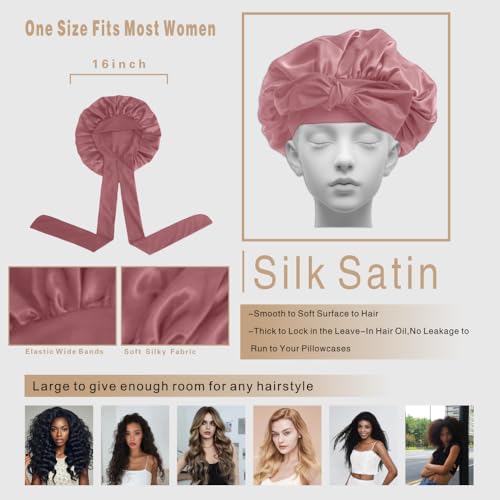 VECIIR Silk Bonnet for Sleeping - Large Satin Hair Cap for Curly Hair