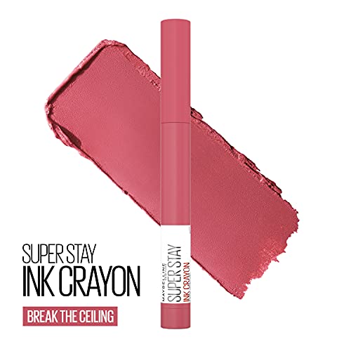 MAYBELLINE Super Stay Ink Crayon Matte Longwear Lipstick Makeup, 145 Break The Ceiling & Change Is Good Rose Pink Lip Crayon